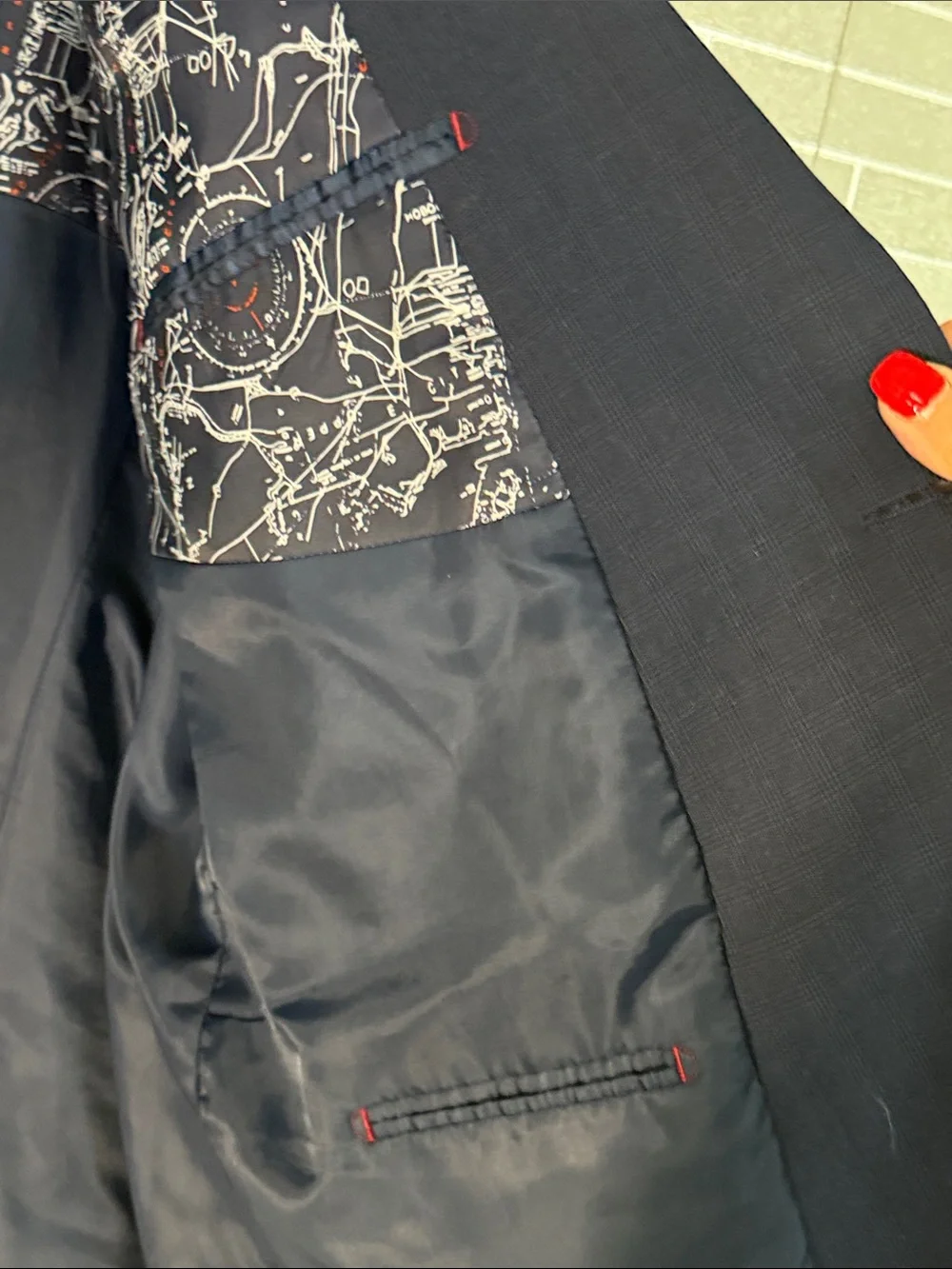Nautica Men's Navy Two-Button Sport Coat with Patterned Lining 50 R